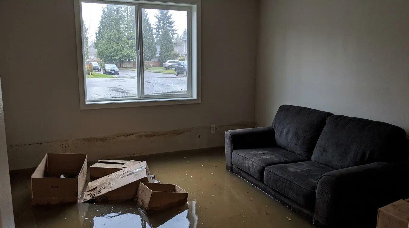 Basement flooded wall to wall before emergency water cleanup
